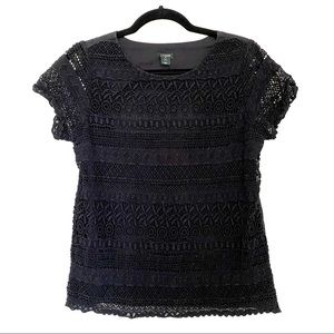 J. Crew Crochet Lace Black Short Sleeve Shirt